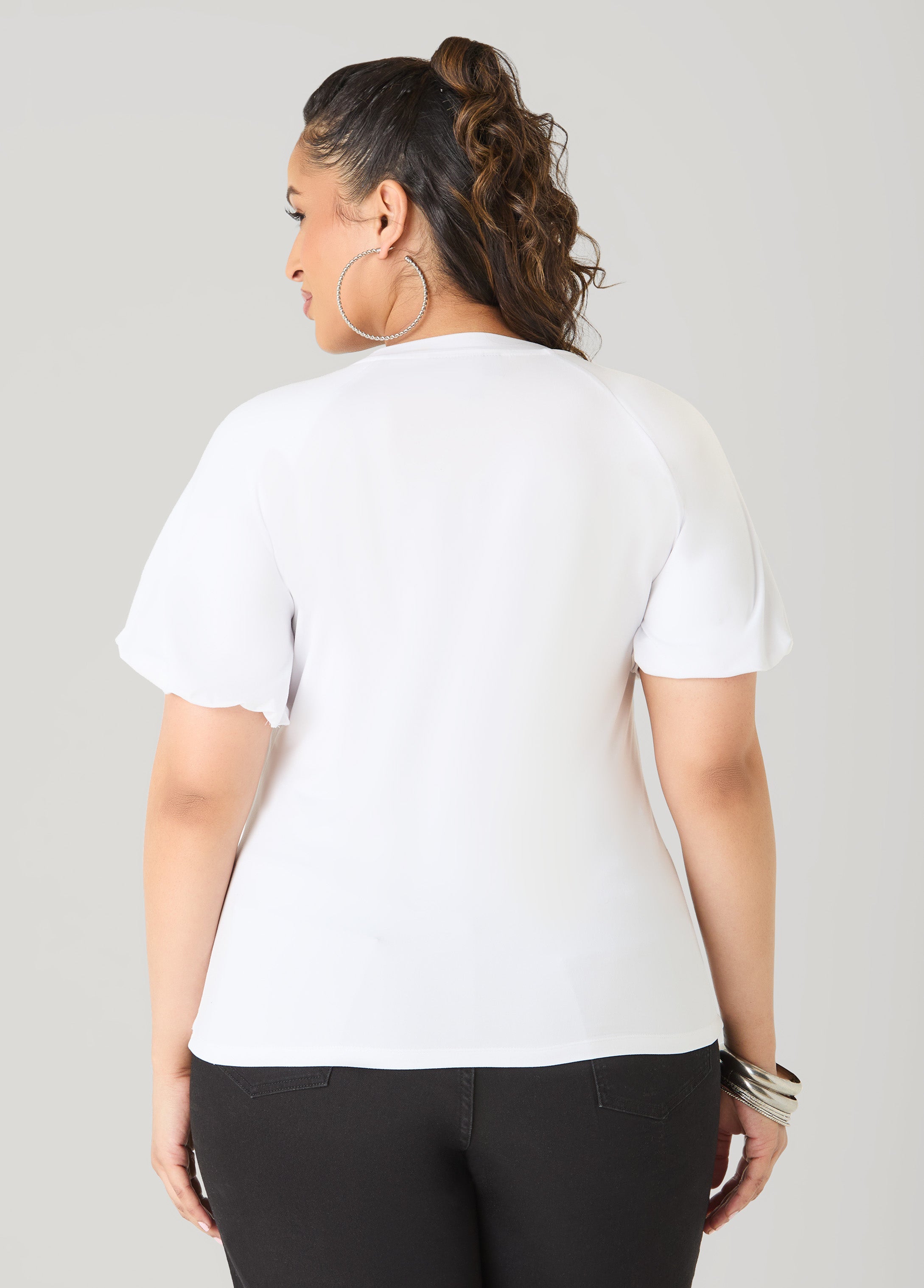 Flower Queen Puff Sleeved Tee White | Ashley Stewart