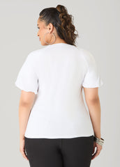 Flower Queen Puff Sleeved Tee White | Ashley Stewart