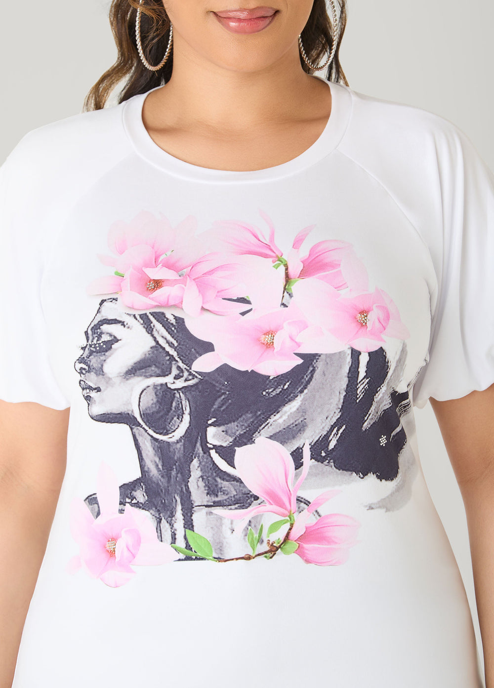 Flower Queen Puff Sleeved Tee White | Ashley Stewart