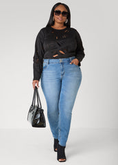Laser Cut Scuba Top Black | Ashley Stewart