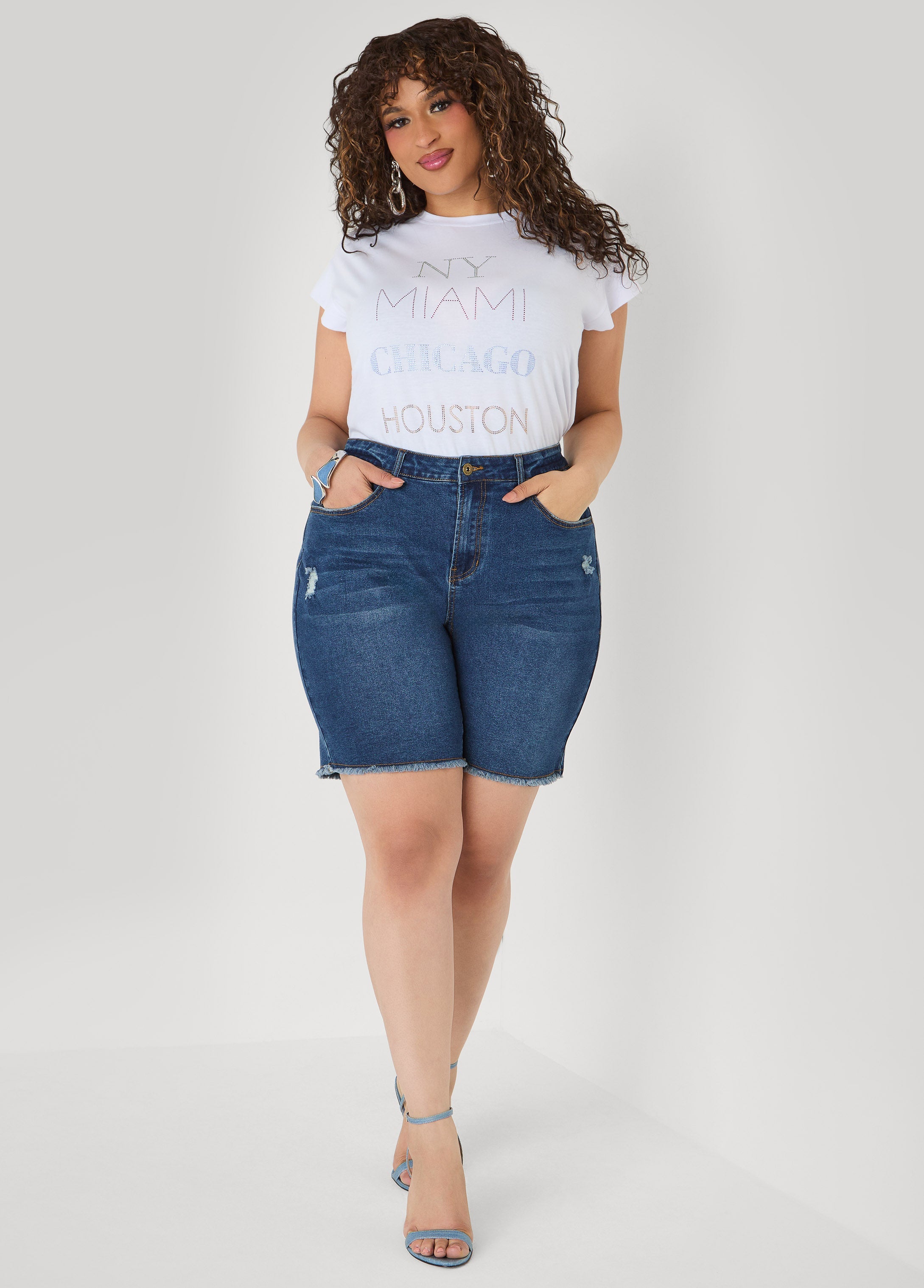 New York Miami Chicago Houston Tee White | Ashley Stewart