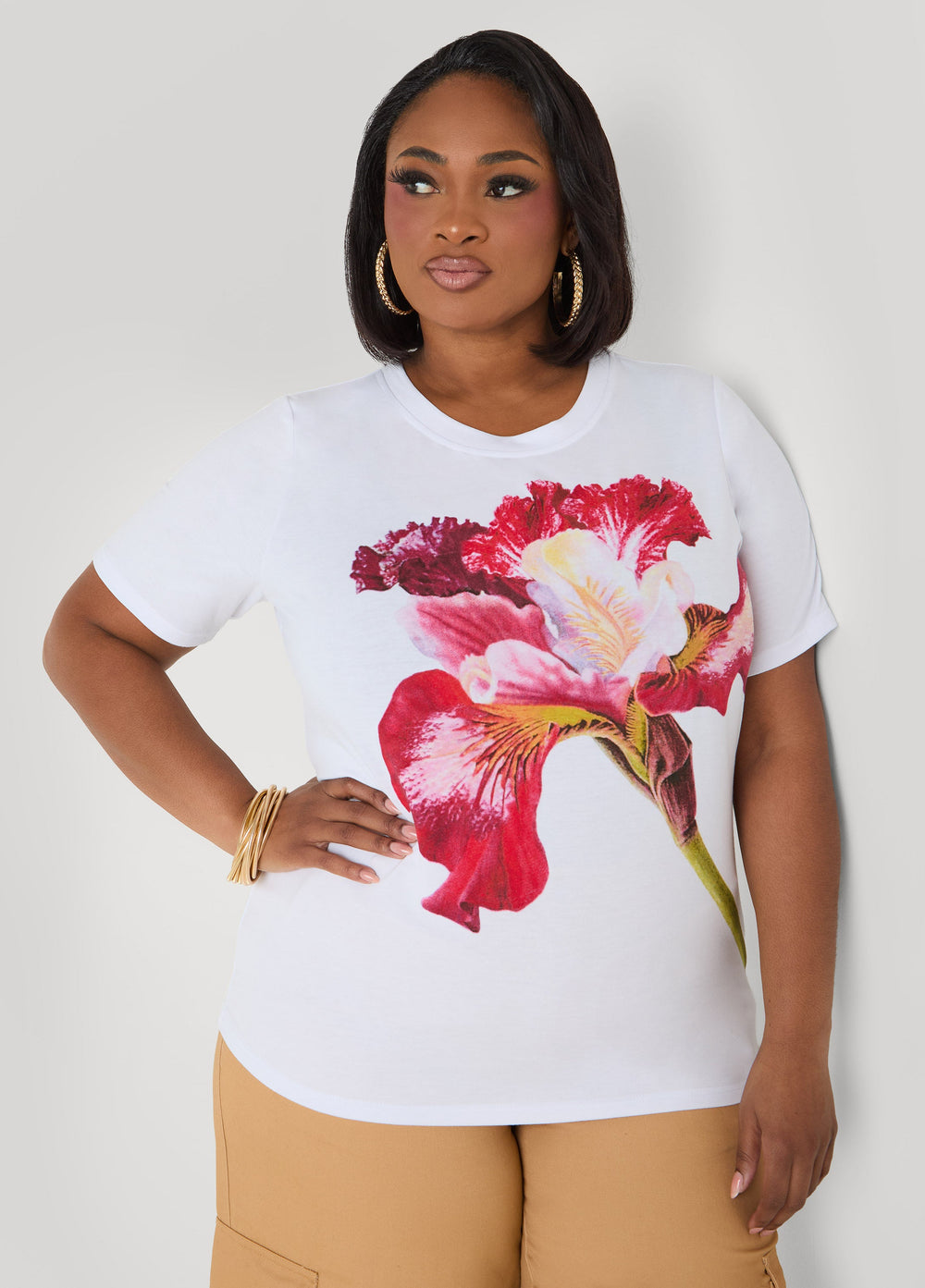 Floral Jersey Graphic Tee White | Ashley Stewart