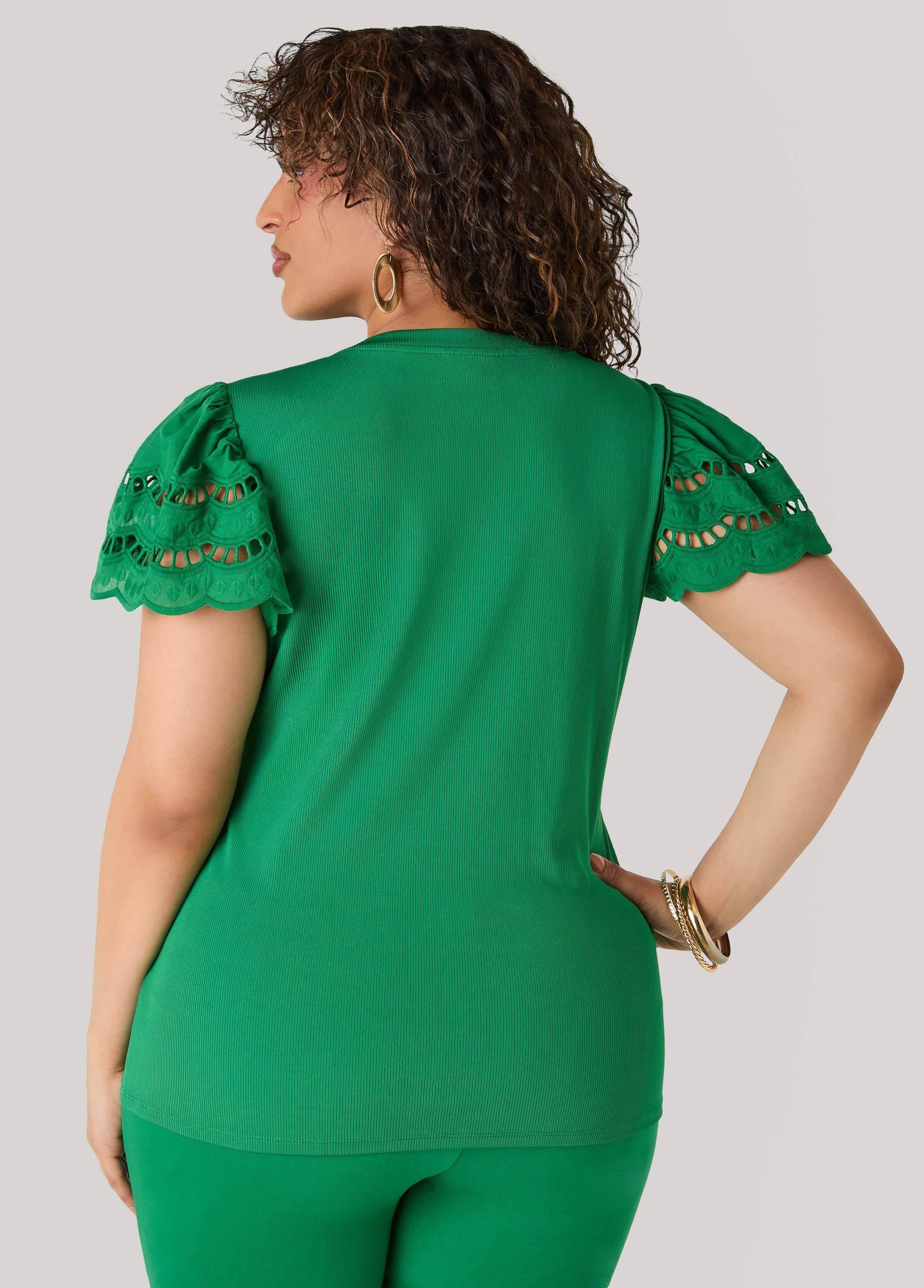 Eyelet Paneled Ribbed Top Amazon | Ashley Stewart