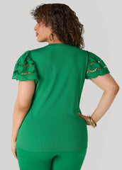 Eyelet Paneled Ribbed Top Amazon | Ashley Stewart