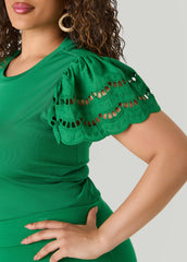 Eyelet Paneled Ribbed Top Amazon | Ashley Stewart