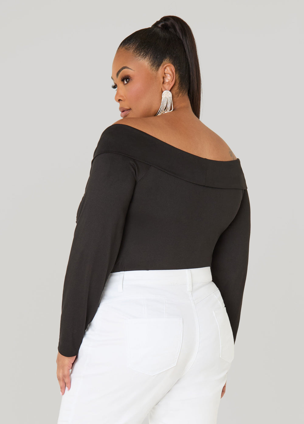 Knotted Long Sleeved Bodysuit Black | Ashley Stewart