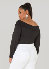 Knotted Long Sleeved Bodysuit Black | Ashley Stewart