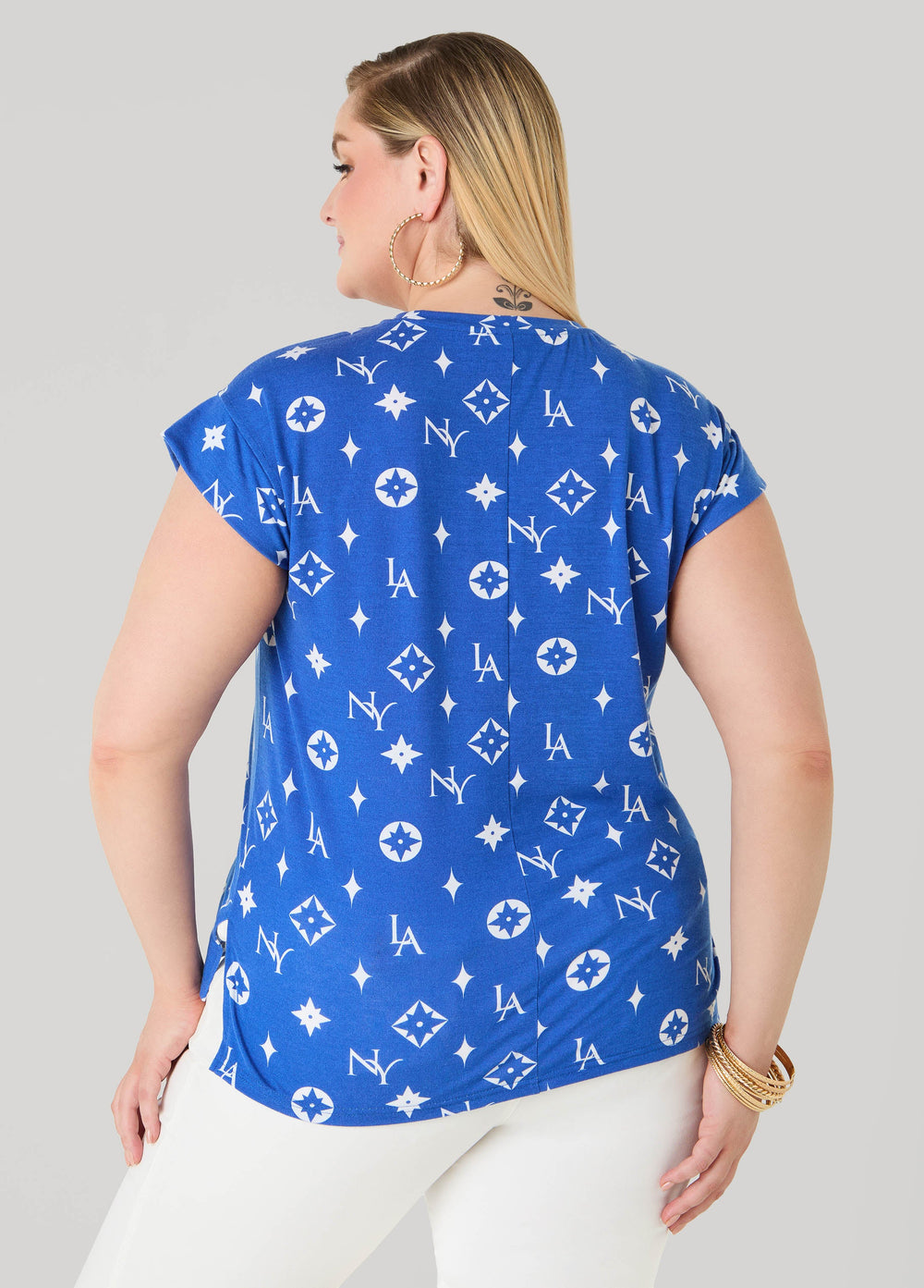 NY To LA Printed Tee Victoria Blue | Ashley Stewart
