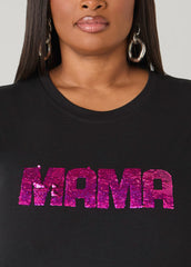 Mama Sequined Tee Black | Ashley Stewart