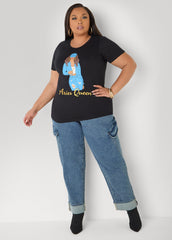 Metallic Aries Queen Graphic Tee Black | Ashley Stewart