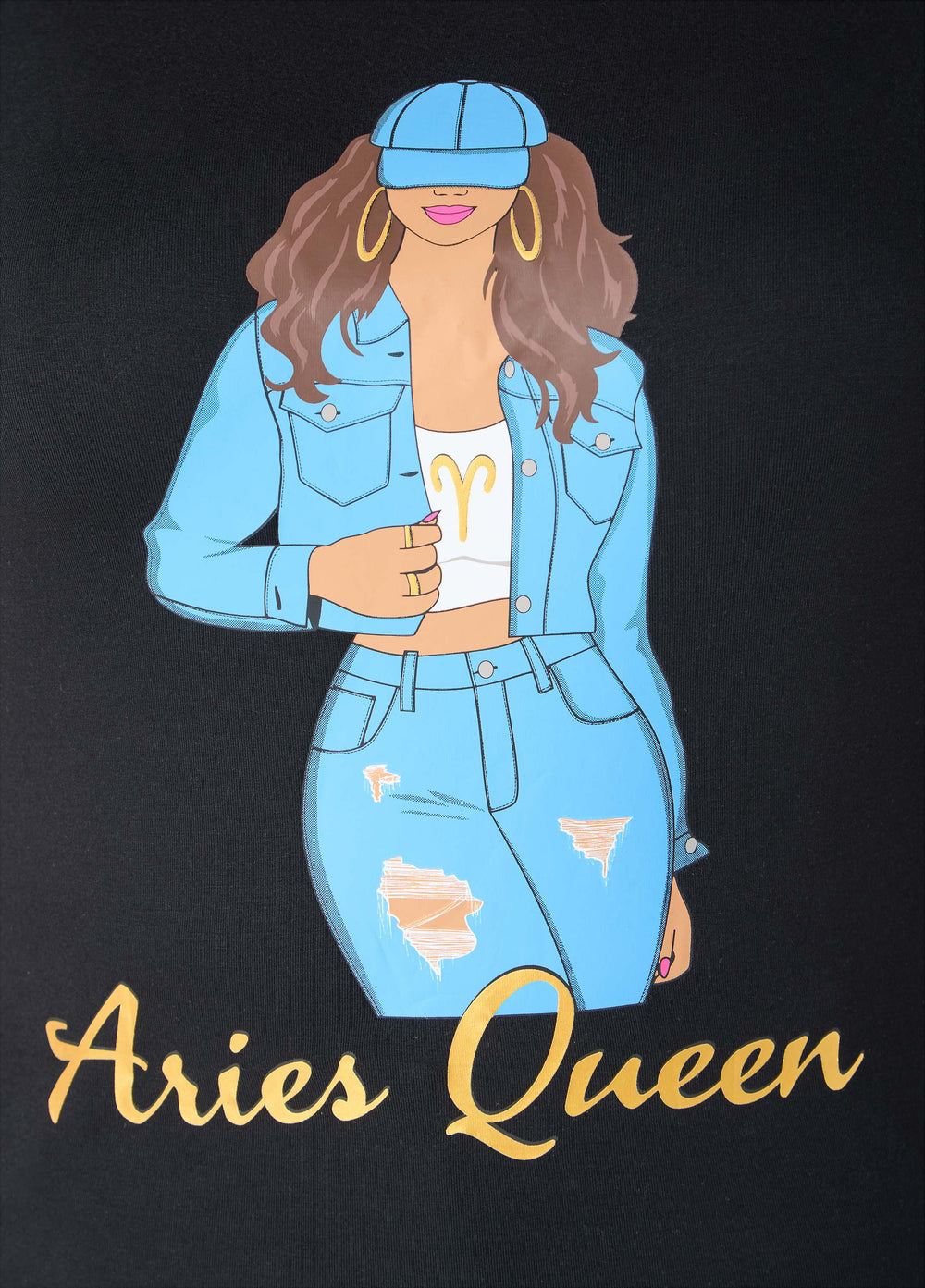 Metallic Aries Queen Graphic Tee Black | Ashley Stewart