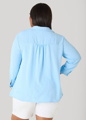 Textured Collared Shirt Light Pastel Blue | Ashley Stewart