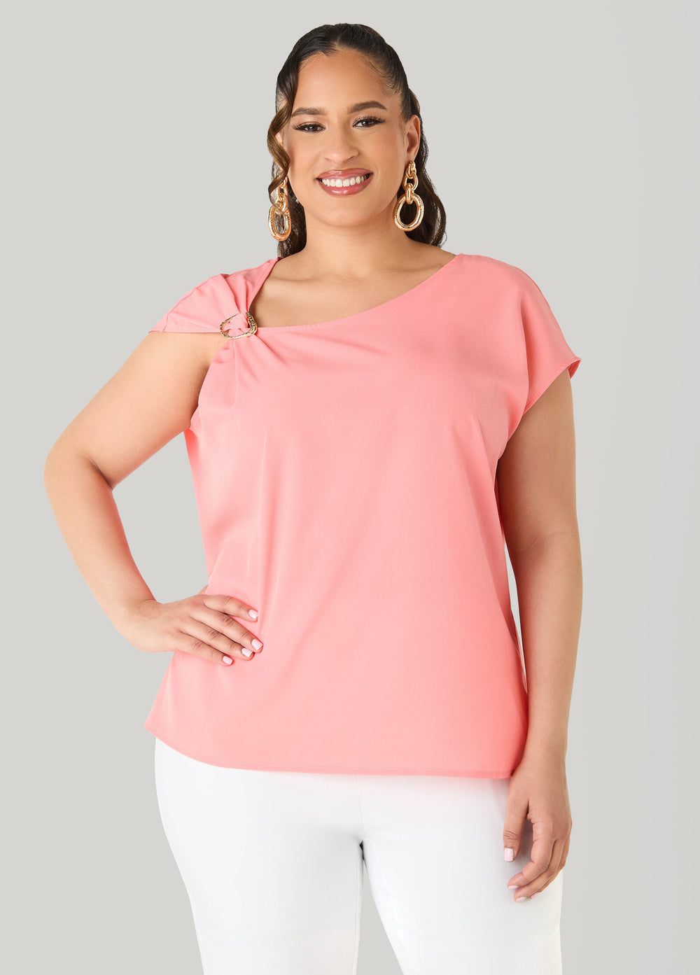 Embellished Crepe Top Blue | Ashley Stewart