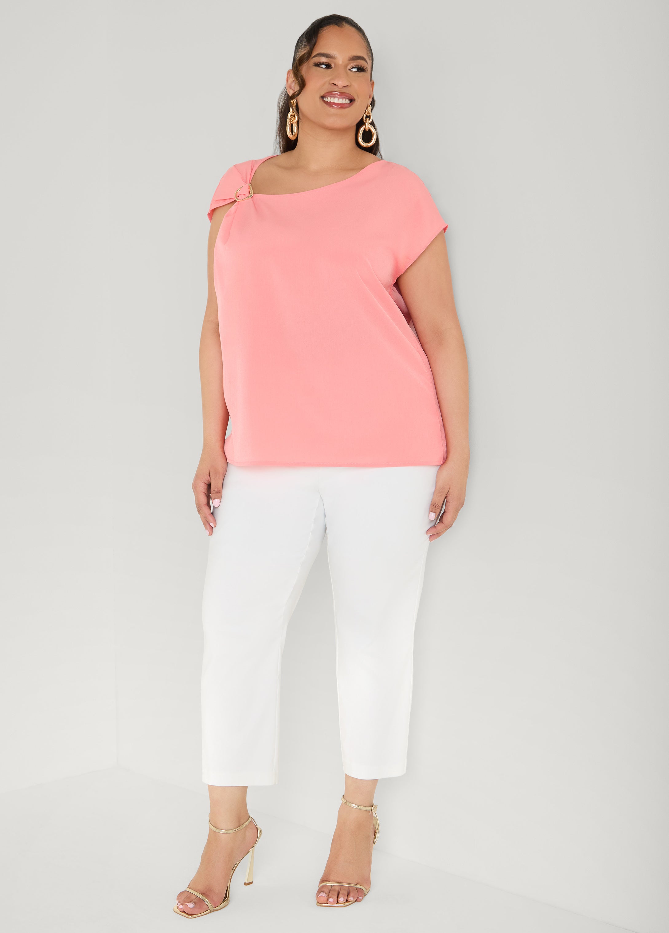 Embellished Crepe Top Blue | Ashley Stewart