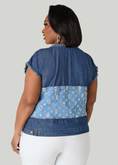 Distressed Embellished Denim Shirt Denim | Ashley Stewart