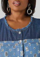 Distressed Embellished Denim Shirt Denim | Ashley Stewart
