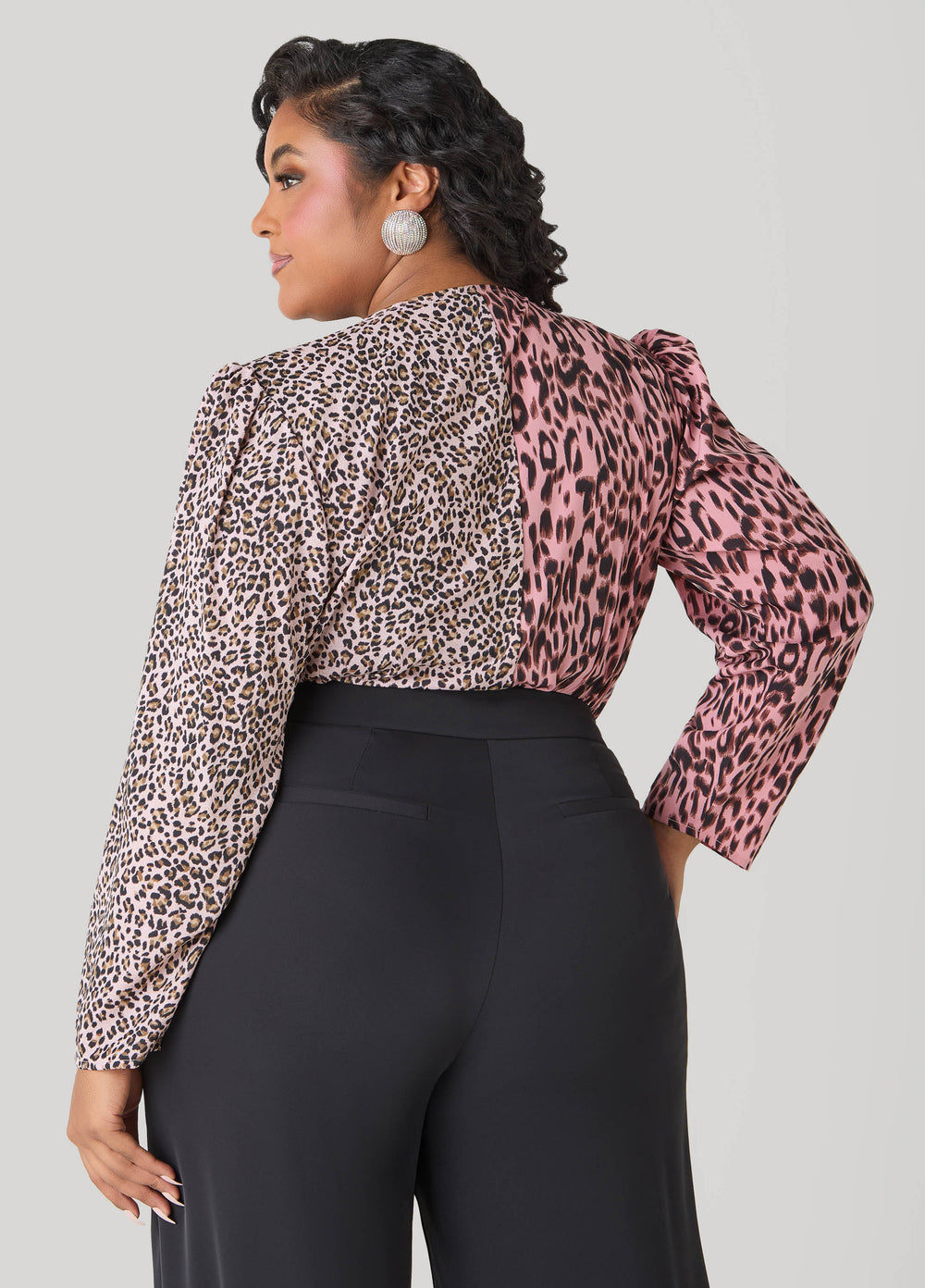 Paneled Leopard Print Bodysuit Multi | Ashley Stewart