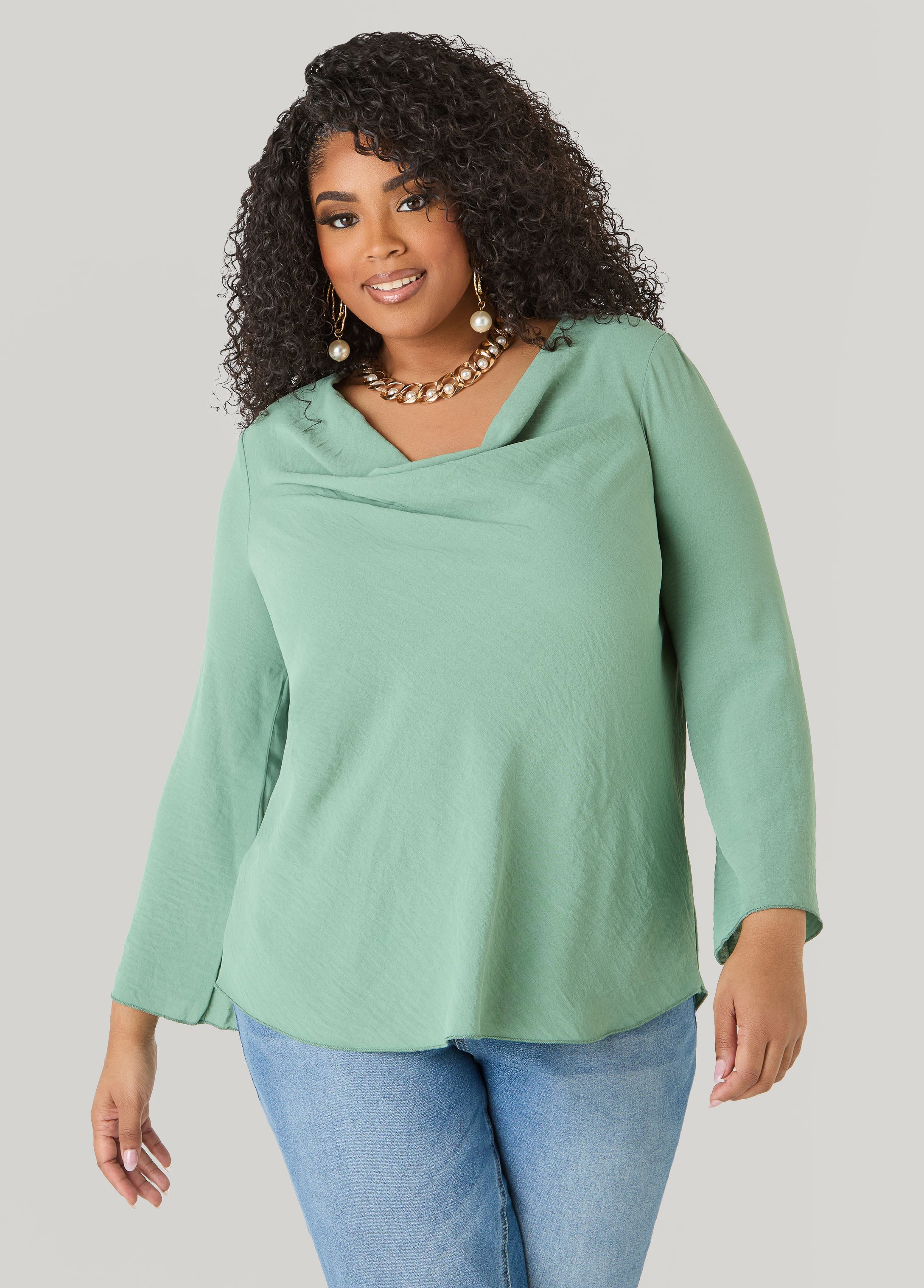 Textured Cowl Neck Blouse Pink | Ashley Stewart
