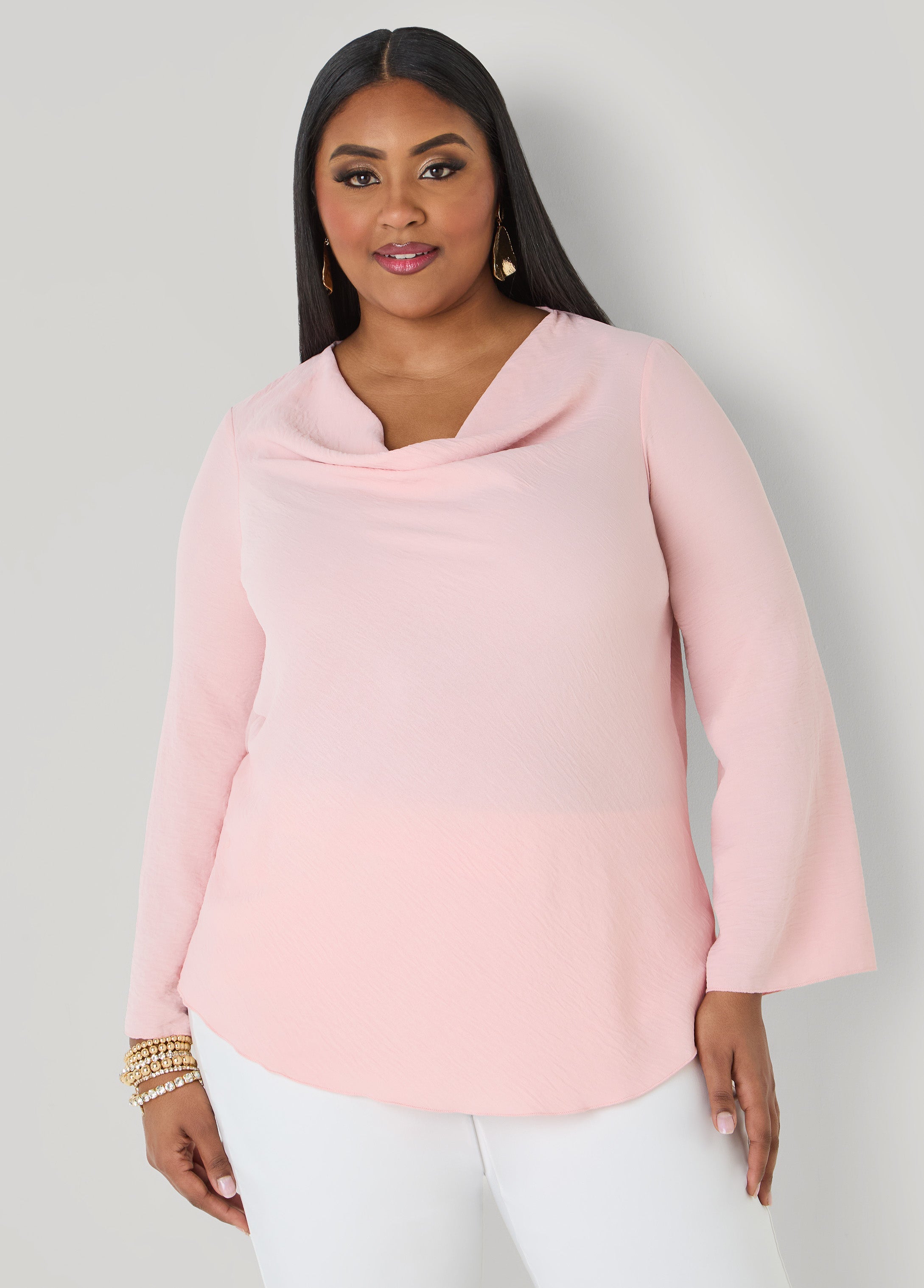 Textured Cowl Neck Blouse Pink | Ashley Stewart