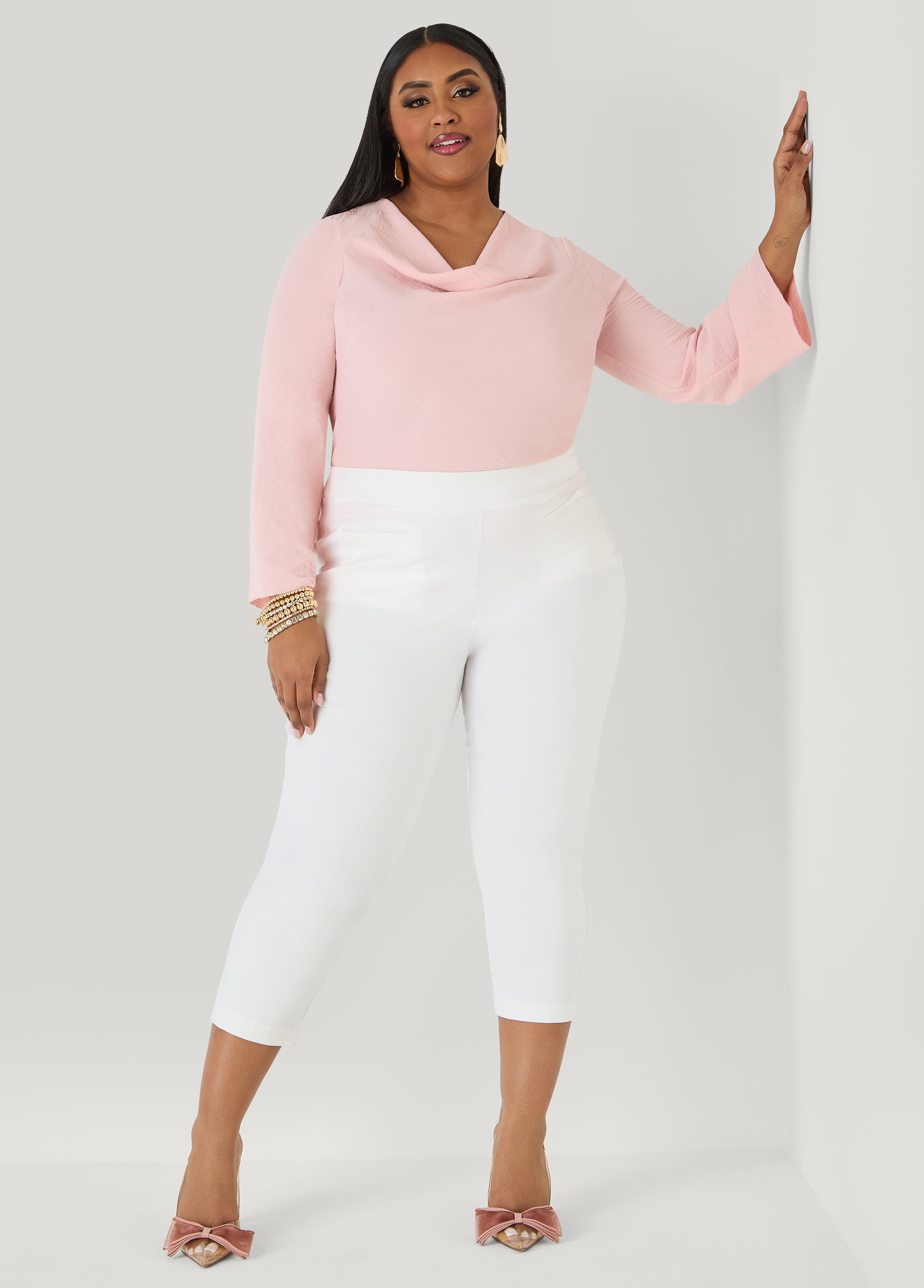Textured Cowl Neck Blouse Pink | Ashley Stewart