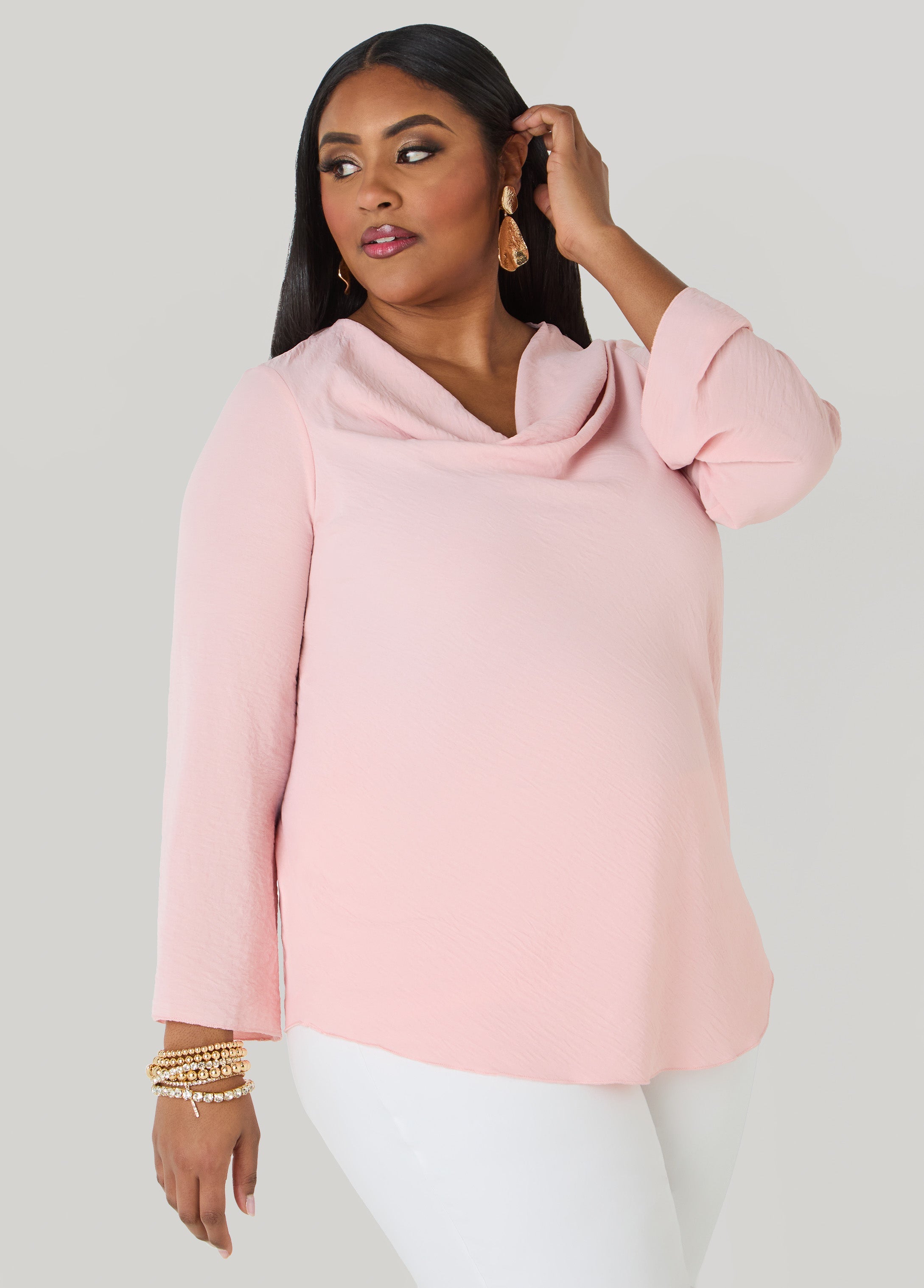 Textured Cowl Neck Blouse Pink | Ashley Stewart