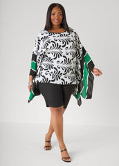 Printed Drama Sleeve Tunic White Black | Ashley Stewart