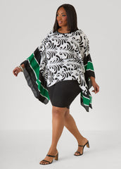 Printed Drama Sleeve Tunic White Black | Ashley Stewart