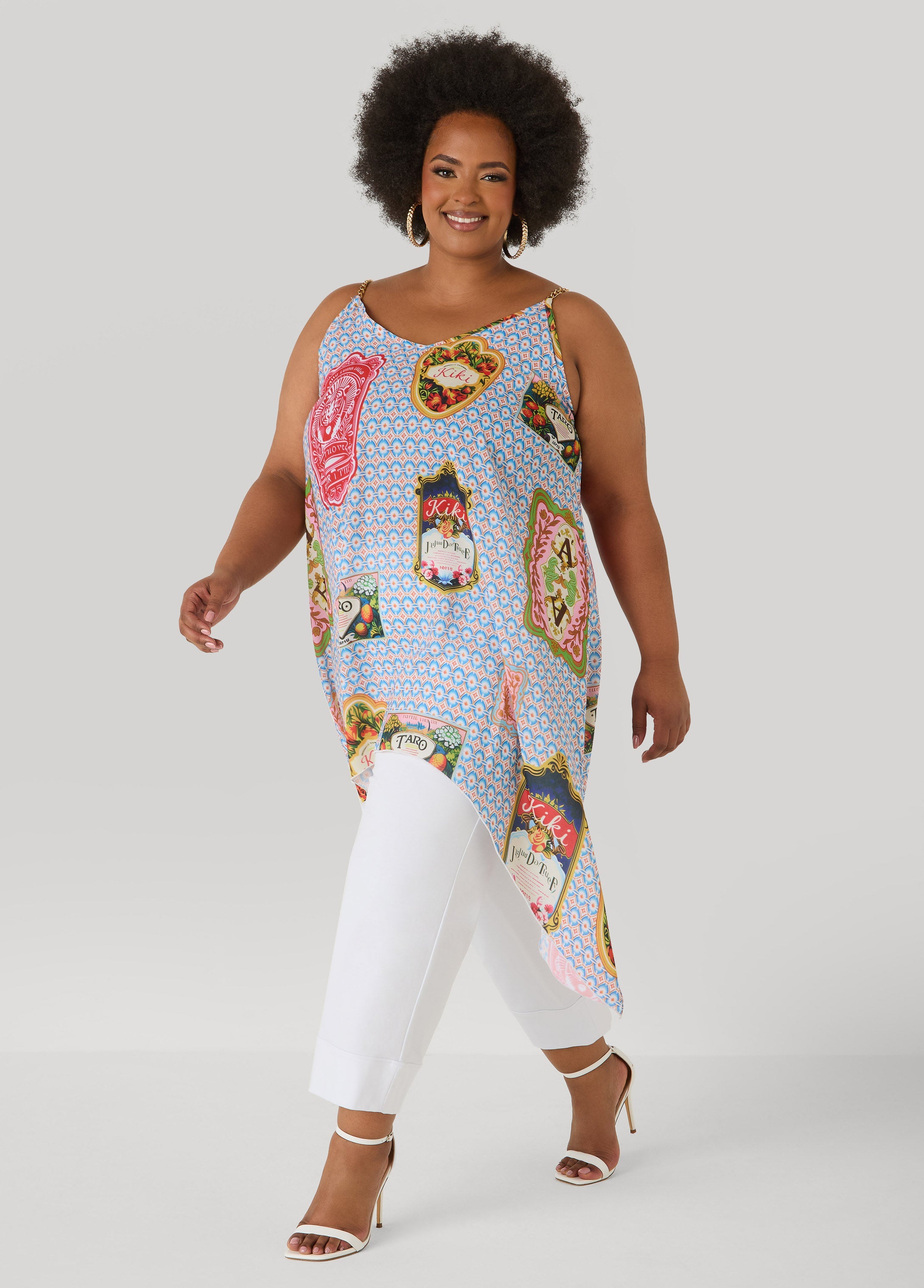 Chain Trimmed Printed Top Multi | Ashley Stewart