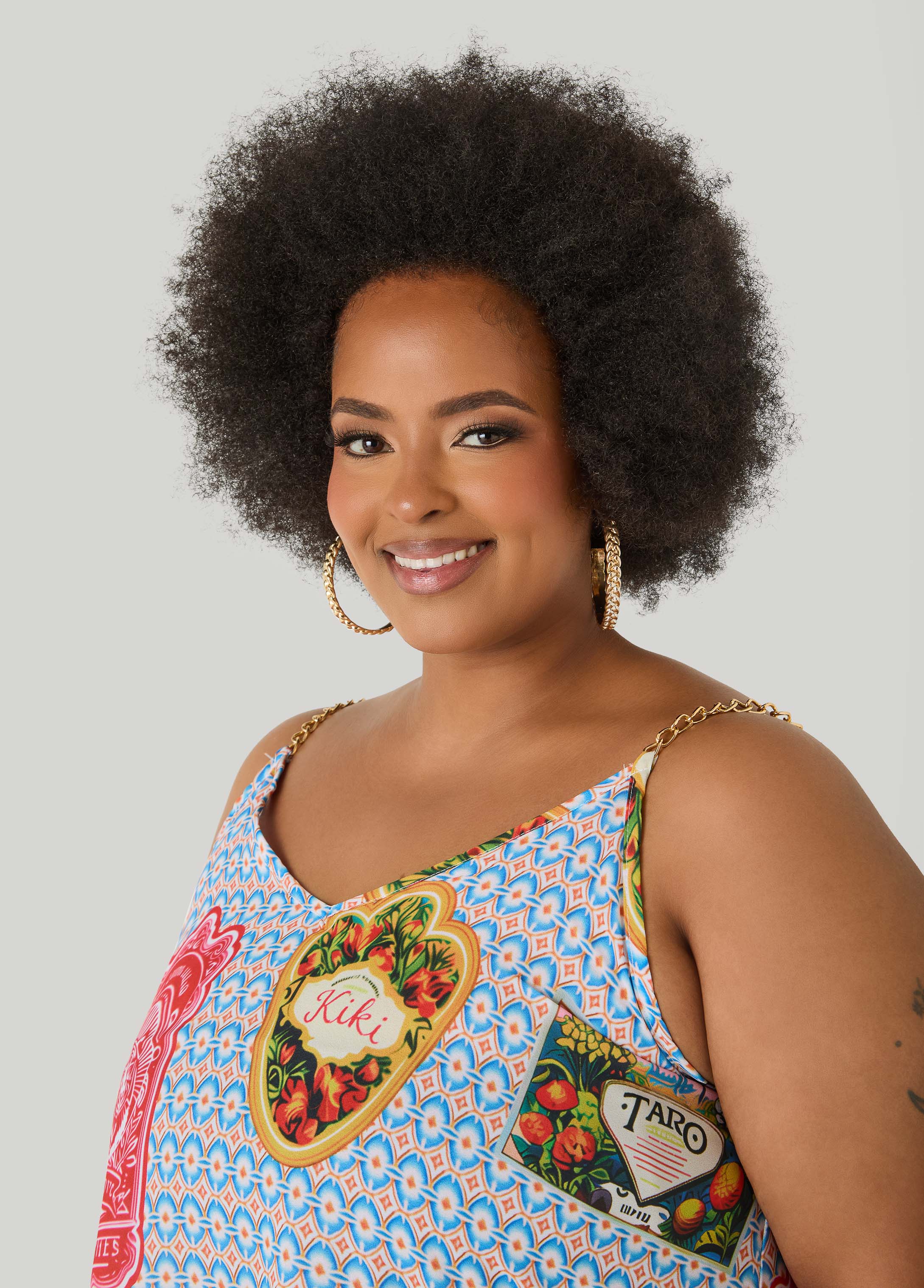 Chain Trimmed Printed Top Multi | Ashley Stewart