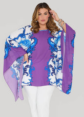 Draped Printed Poncho Pansy | Ashley Stewart