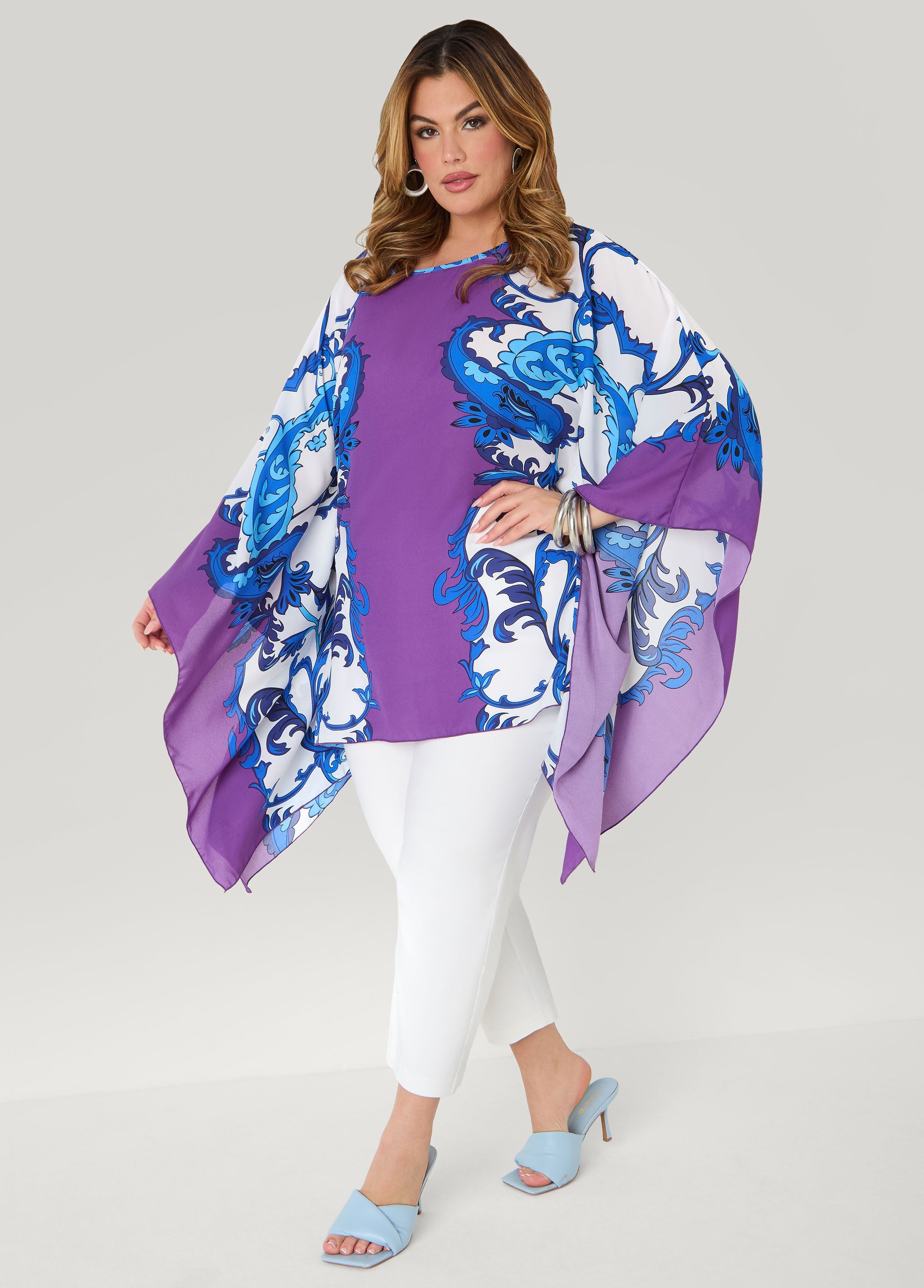 Draped Printed Poncho Pansy | Ashley Stewart