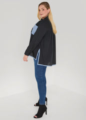 Denim Print Paneled Hi Low Shirt Black | Ashley Stewart
