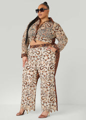 Leopard Print Corded Lace Shirt Natural Leopard | Ashley Stewart