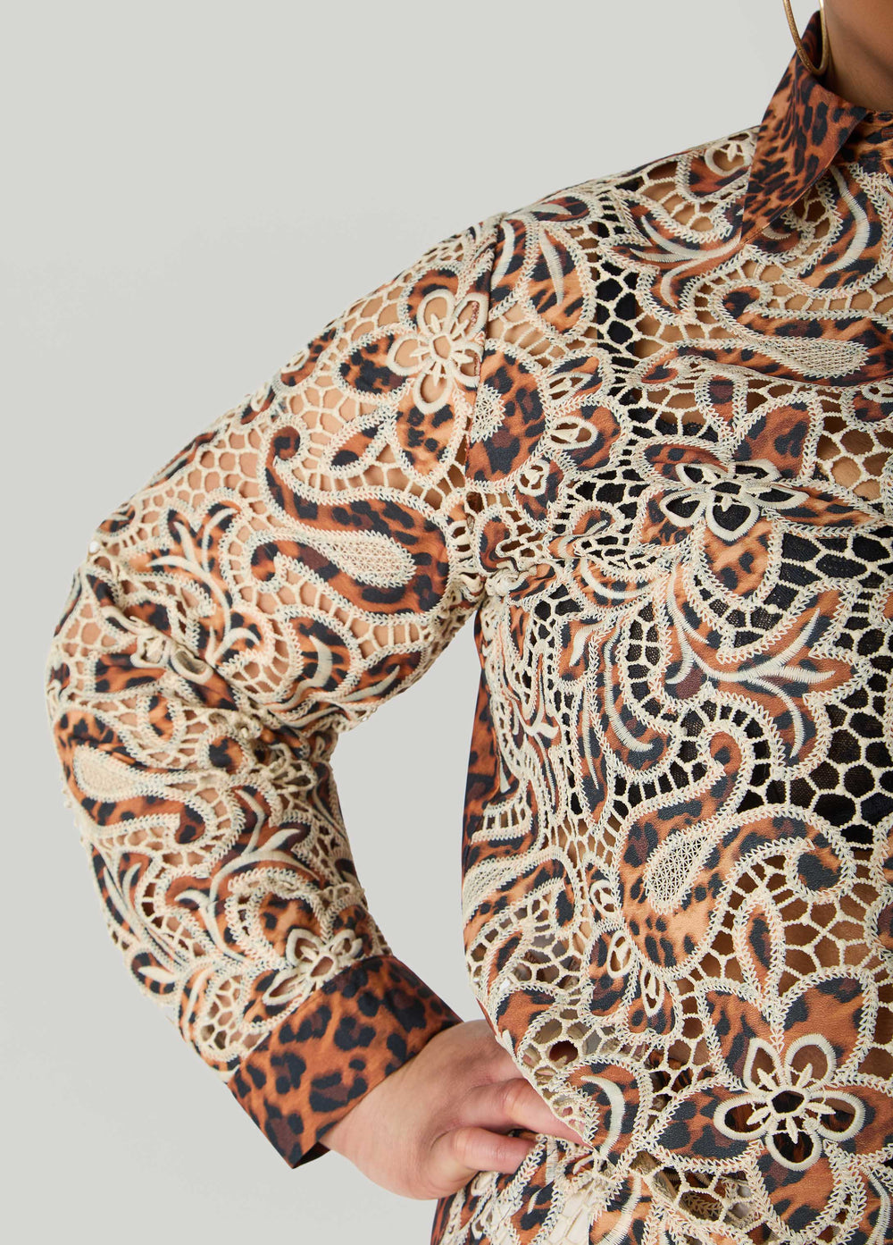 Leopard Print Corded Lace Shirt Natural Leopard | Ashley Stewart