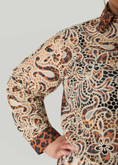 Leopard Print Corded Lace Shirt Natural Leopard | Ashley Stewart