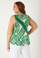 Scarf Print Cowl Neck Top Macaw Green | Ashley Stewart