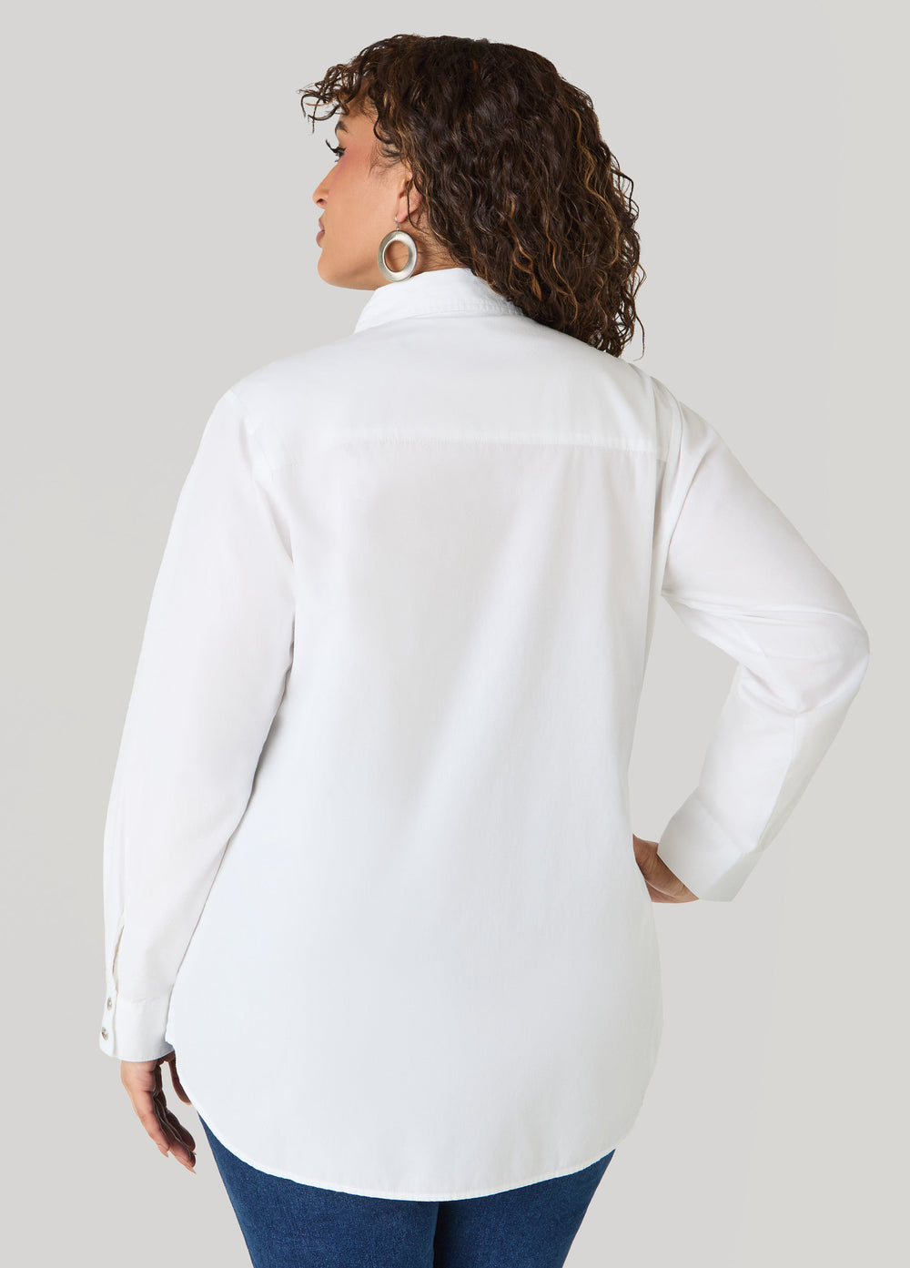 Studded Cotton Shirt White | Ashley Stewart