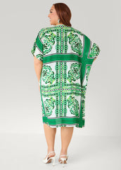 Scarf Print Open Front Duster Macaw Green | Ashley Stewart