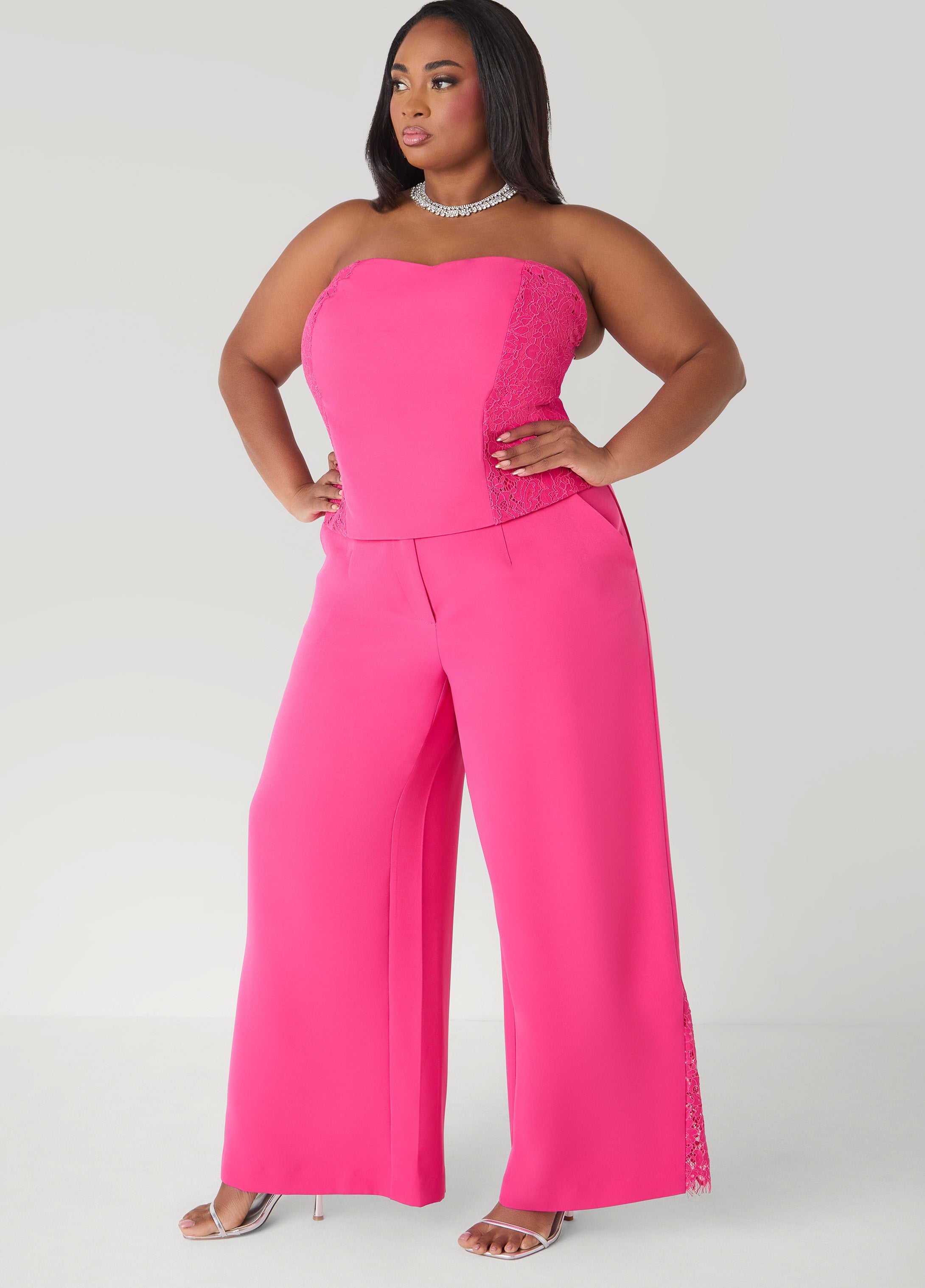 Strapless Lace Paneled Bustier Beetroot Purple | Ashley Stewart