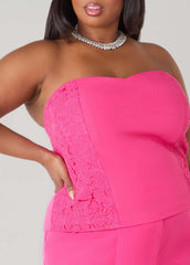 Strapless Lace Paneled Bustier Beetroot Purple | Ashley Stewart