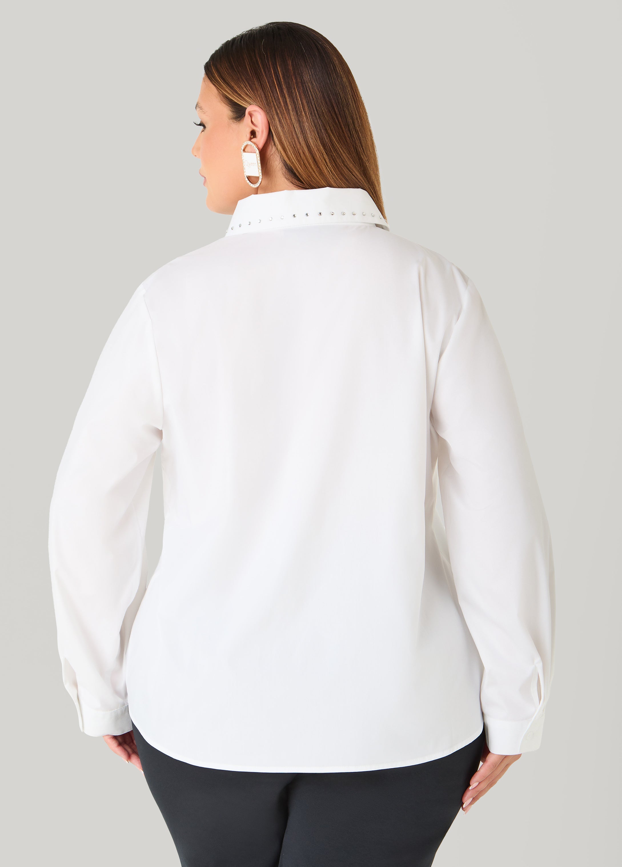 Crystal Cotton Blend Shirt White | Ashley Stewart