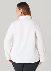 Crystal Cotton Blend Shirt White | Ashley Stewart