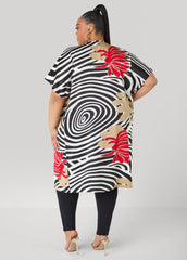 Floral Print Satin Duster Black White | Ashley Stewart