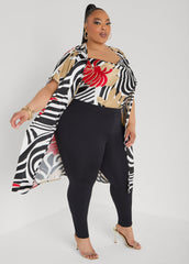 Floral Print Satin Duster Black White | Ashley Stewart