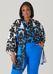 Ombre Printed Satin Kimono Victoria Blue | Ashley Stewart