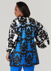 Ombre Printed Satin Kimono Victoria Blue | Ashley Stewart
