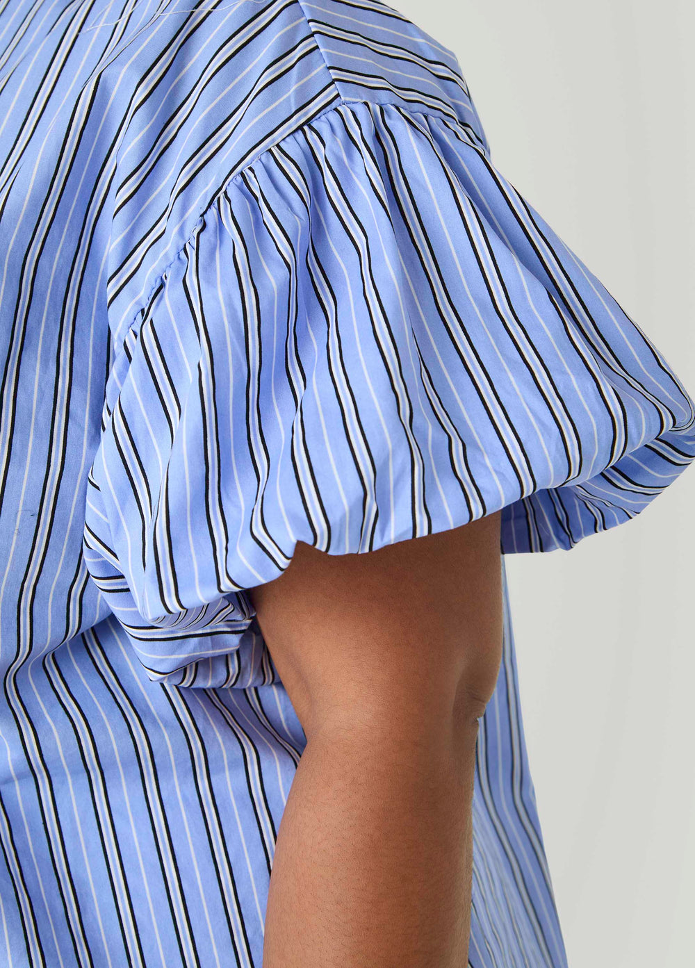 Striped Puff Sleeved Shirt Blue | Ashley Stewart