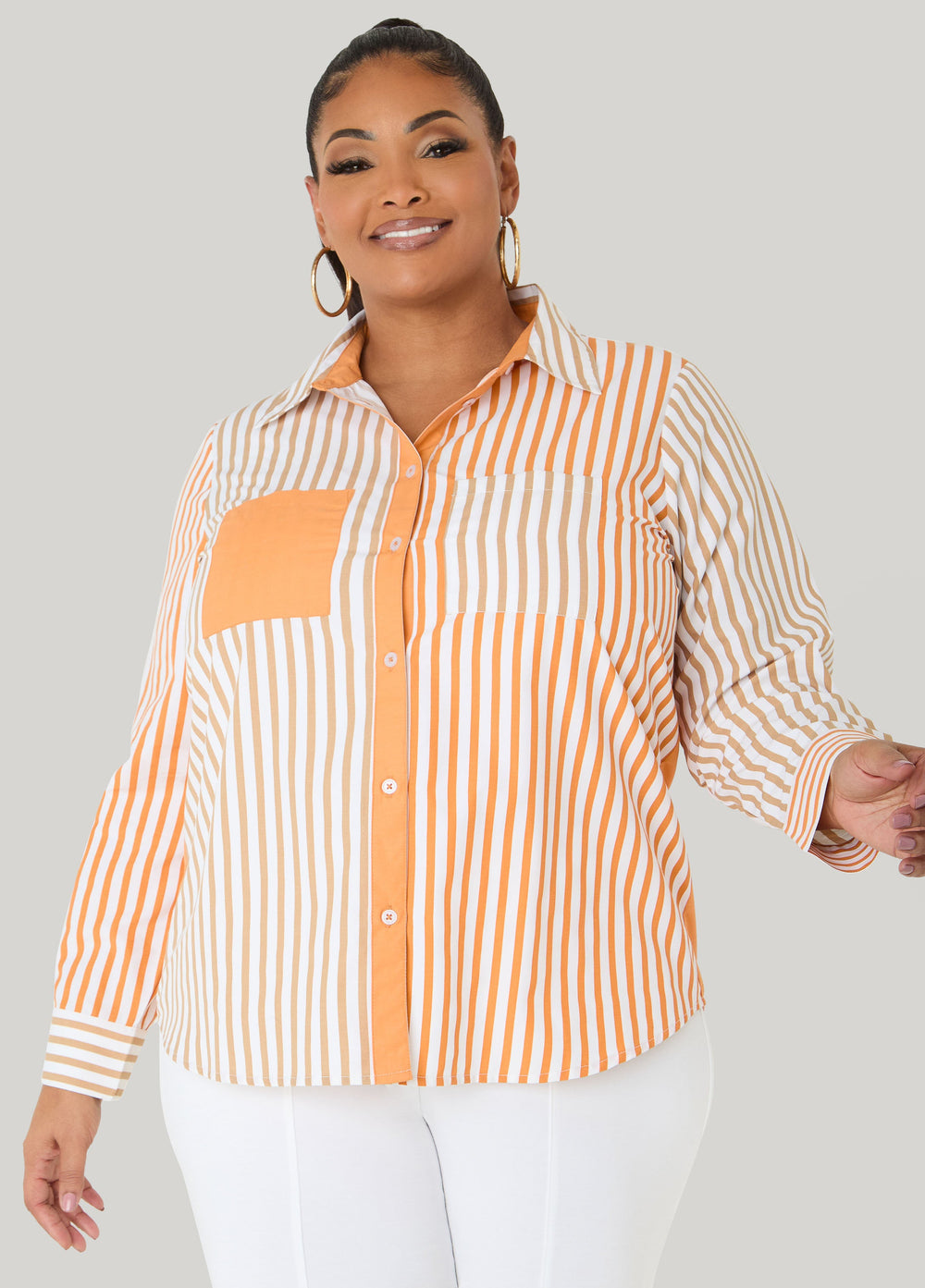 Colorblocked Striped Shirt Desert Sun | Ashley Stewart