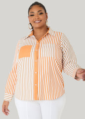 Colorblocked Striped Shirt Desert Sun | Ashley Stewart
