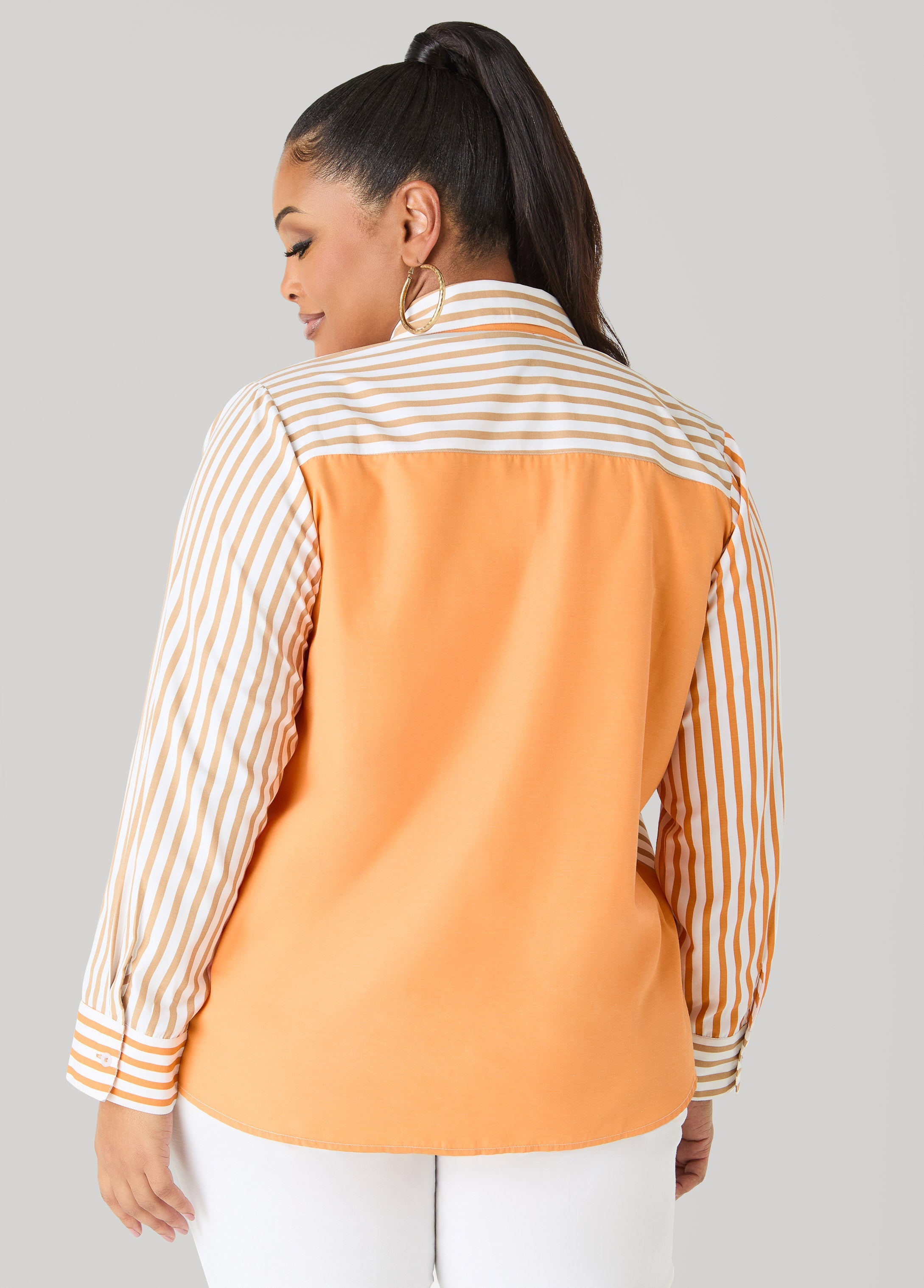 Colorblocked Striped Shirt Desert Sun | Ashley Stewart
